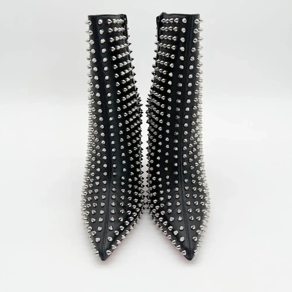 Christian Louboutin Black Condora Booty Spiked Leather Heeled Ankle Boots EU 40